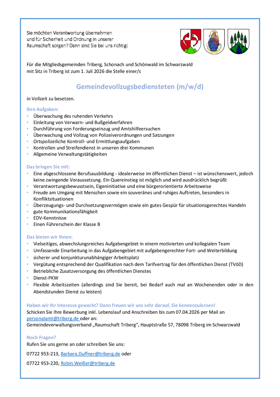 HOMEPAGE Stellenanzeige Vollzugsbediensteter GVV